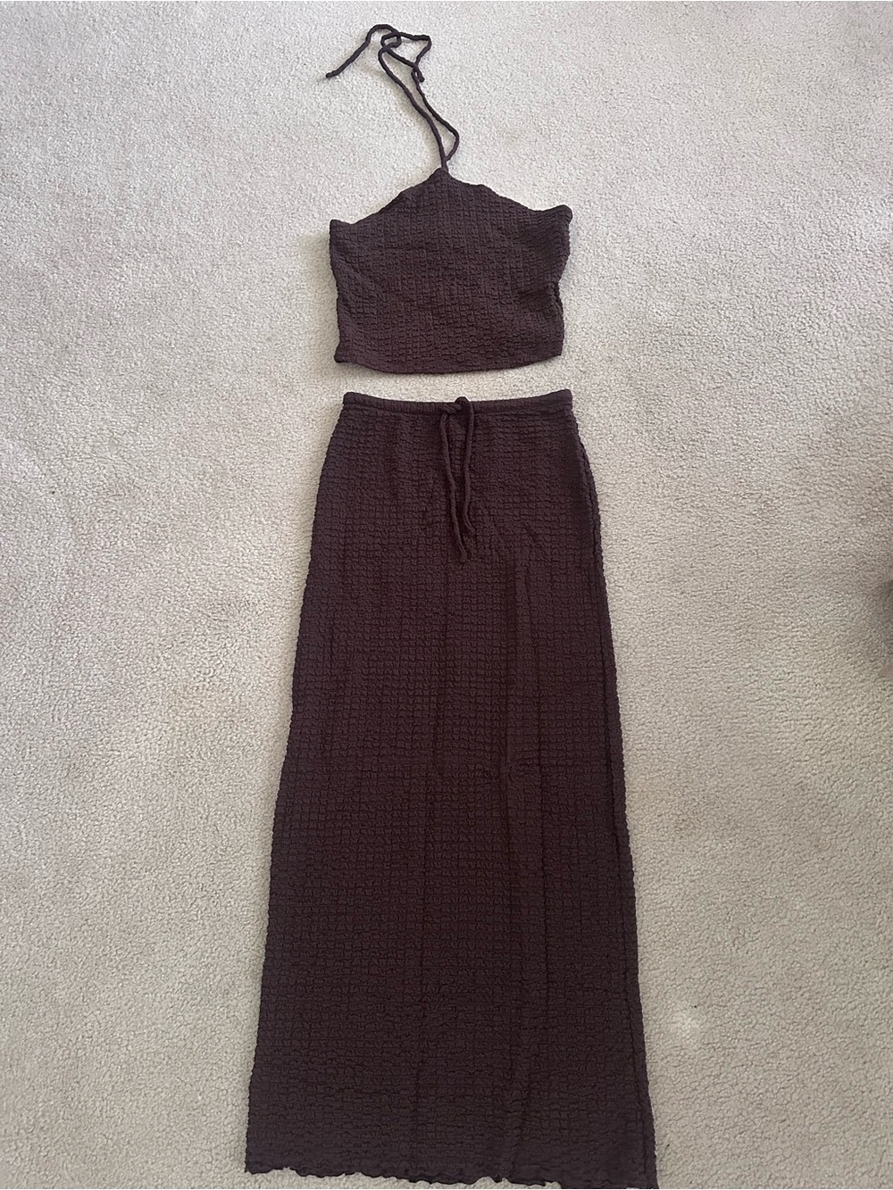 Brown Maxi 2pc set Skirt with Drawstring Waist
